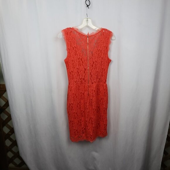 Babaton Tobias Red Orange V-Neck Short Sleeve Lace Mini Dress Lined - Size 6 - Picture 10 of 14